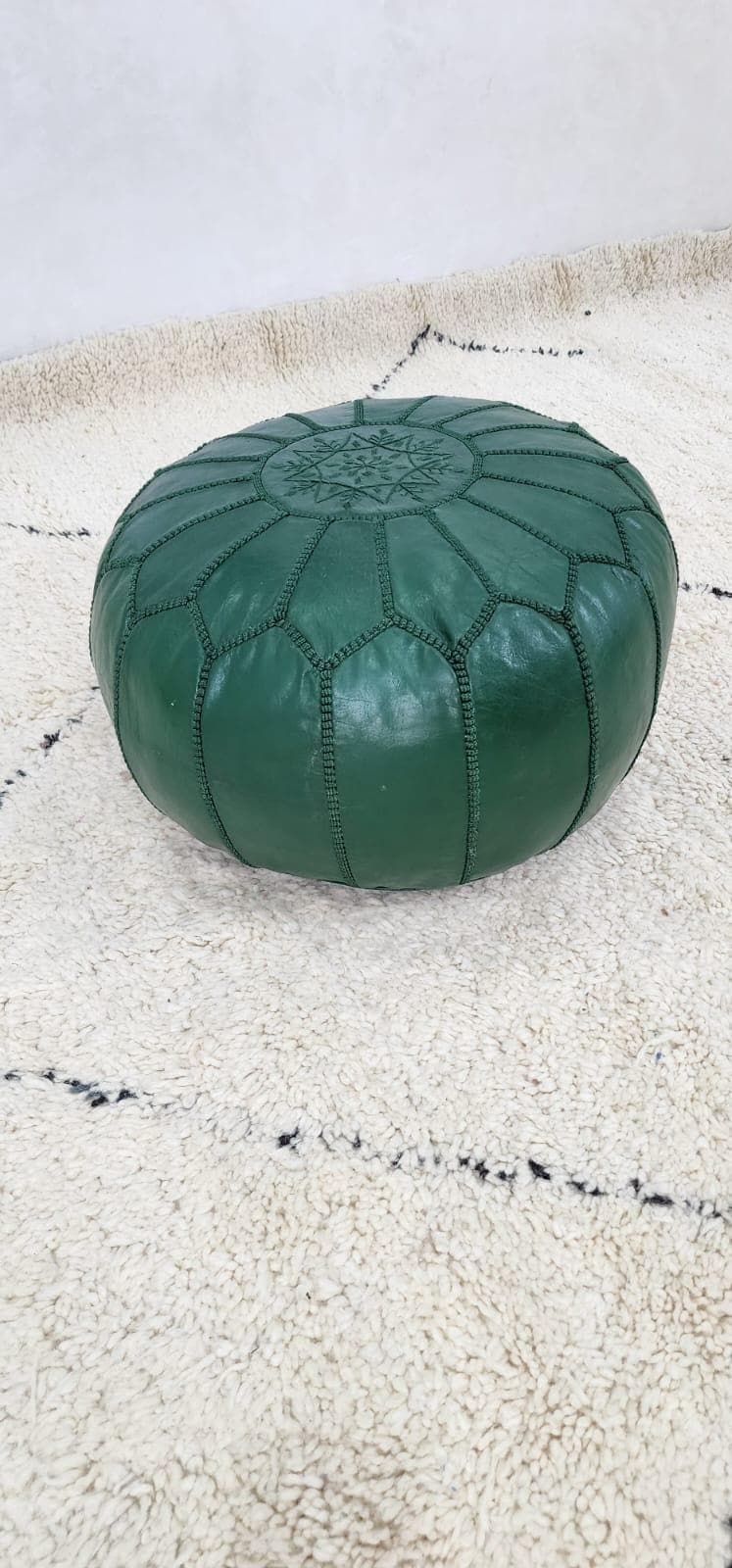 Moroccan Leather Pouf — lifestyle scene in a US home