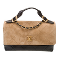 Chanel Large Flap Bag With Top Handle Suede Calfskin Shiny Lambskin Gold Hardware