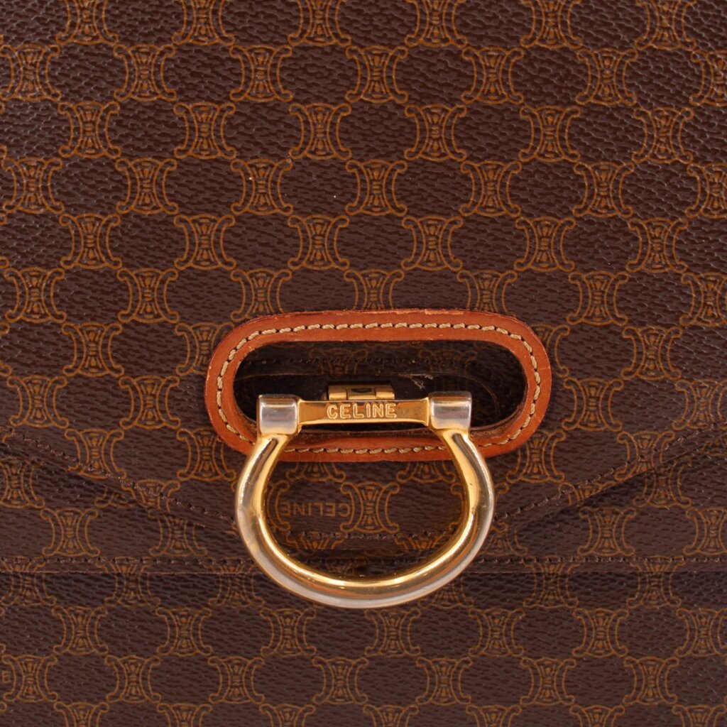 CELINE FLAP VINTAGE HANDLE BAG BROWN
