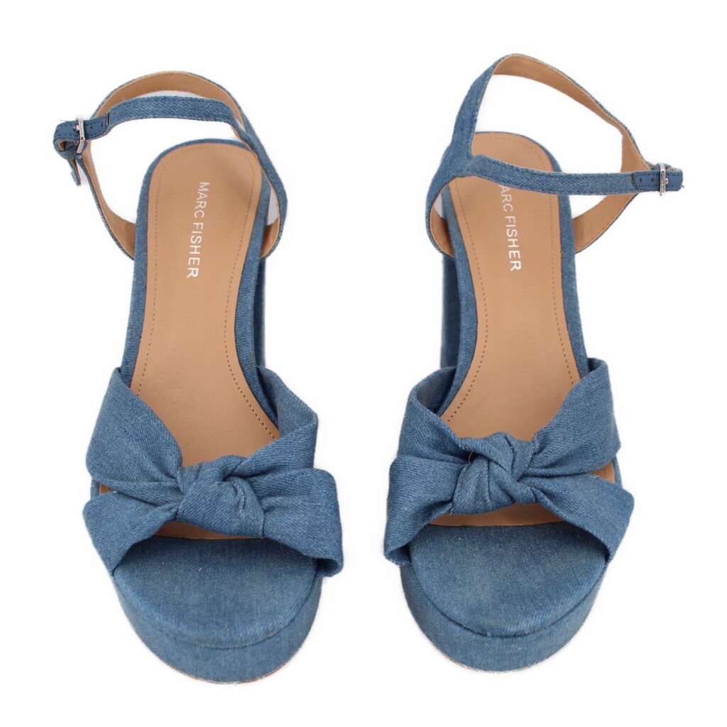 MARC FISHER DENIM PLATFORM SANDALS BLUE 8 US