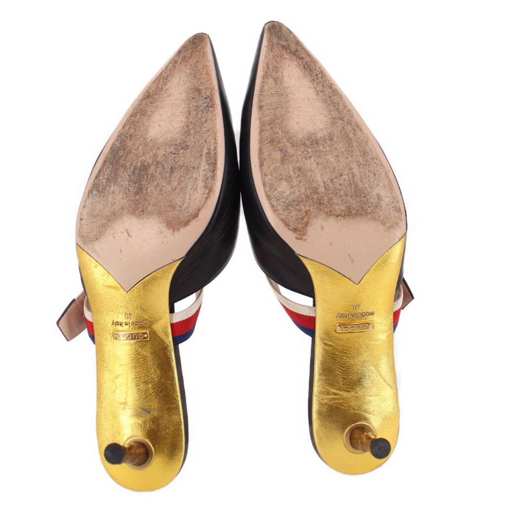 GUCCI SYLVIE POINTED TOE MULE HEELS BLACK 40 EU | 9.5 US