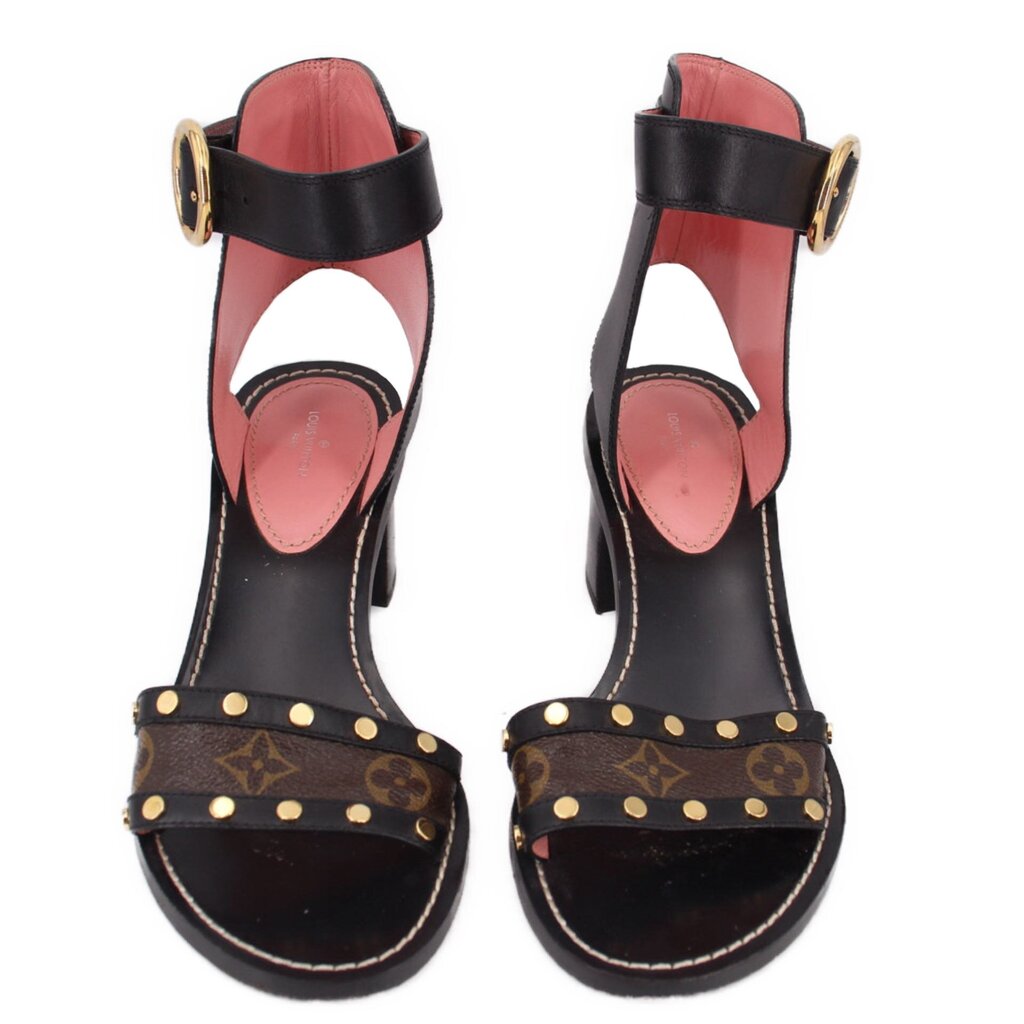 LOUIS VUITTON HEELED SANDALS BLACK/MONOGRAM 39 EU | 9 US