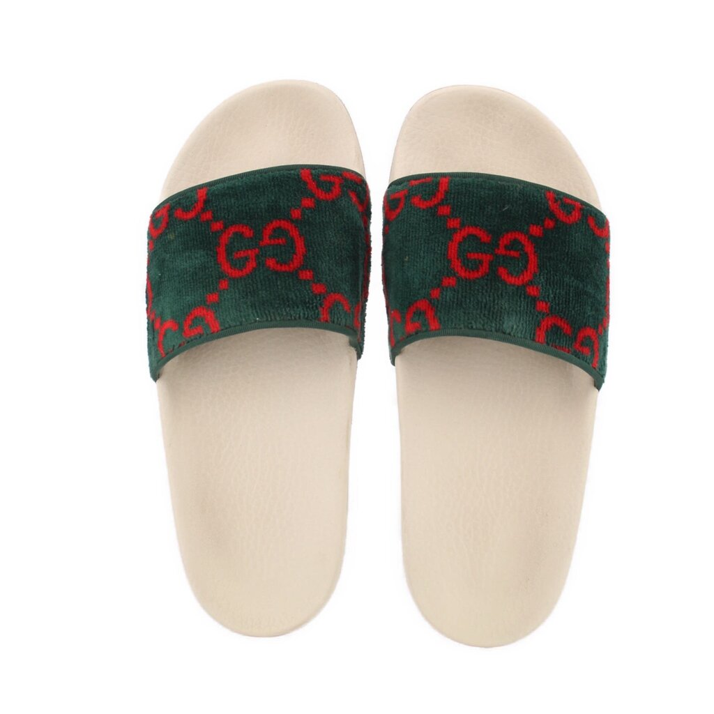 GUCCI WOMEN'S GG SIGNATURE VELVET SANDALS GREEN 40 EU | 10 US