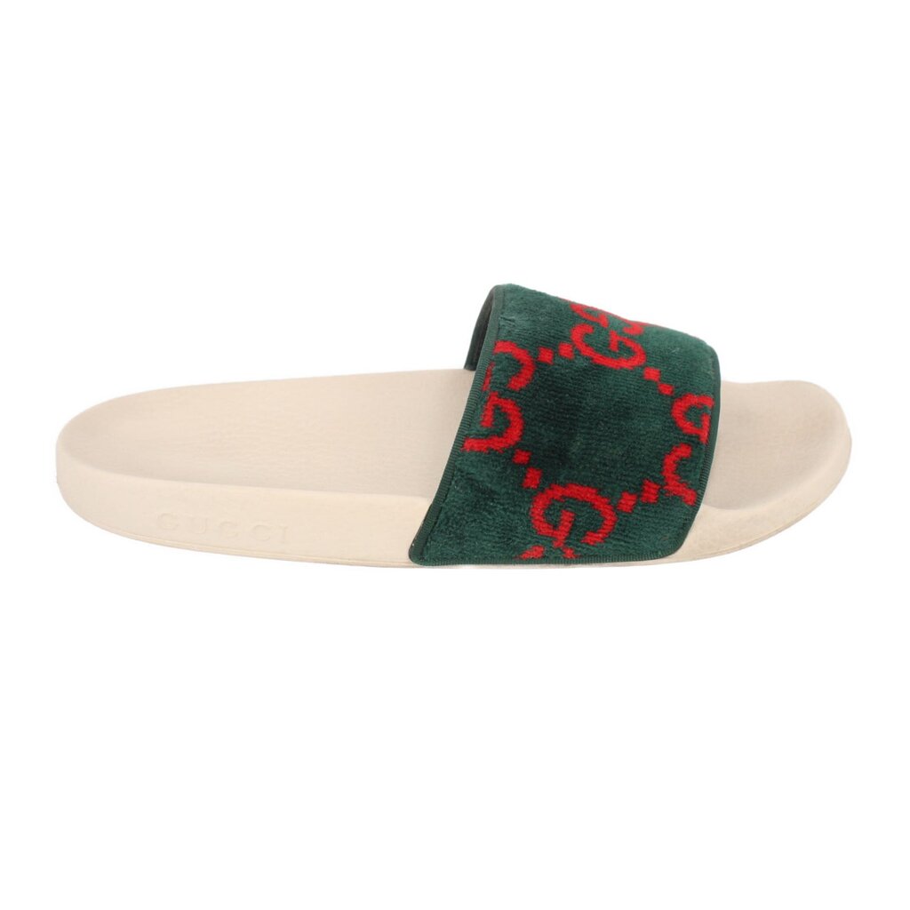 GUCCI WOMEN'S GG SIGNATURE VELVET SANDALS GREEN 40 EU | 10 US