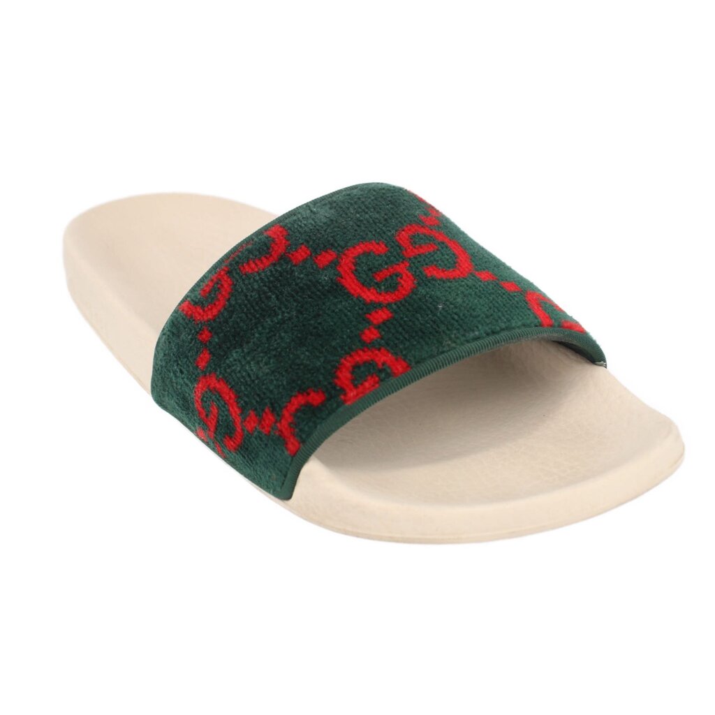 GUCCI WOMEN'S GG SIGNATURE VELVET SANDALS GREEN 40 EU | 10 US