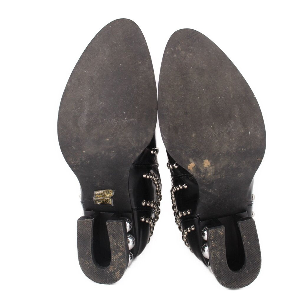 JEFFREY CAMPBELL RYLANCE SILVER STUDDED LEATHER BOOTIES BLACK 9 US