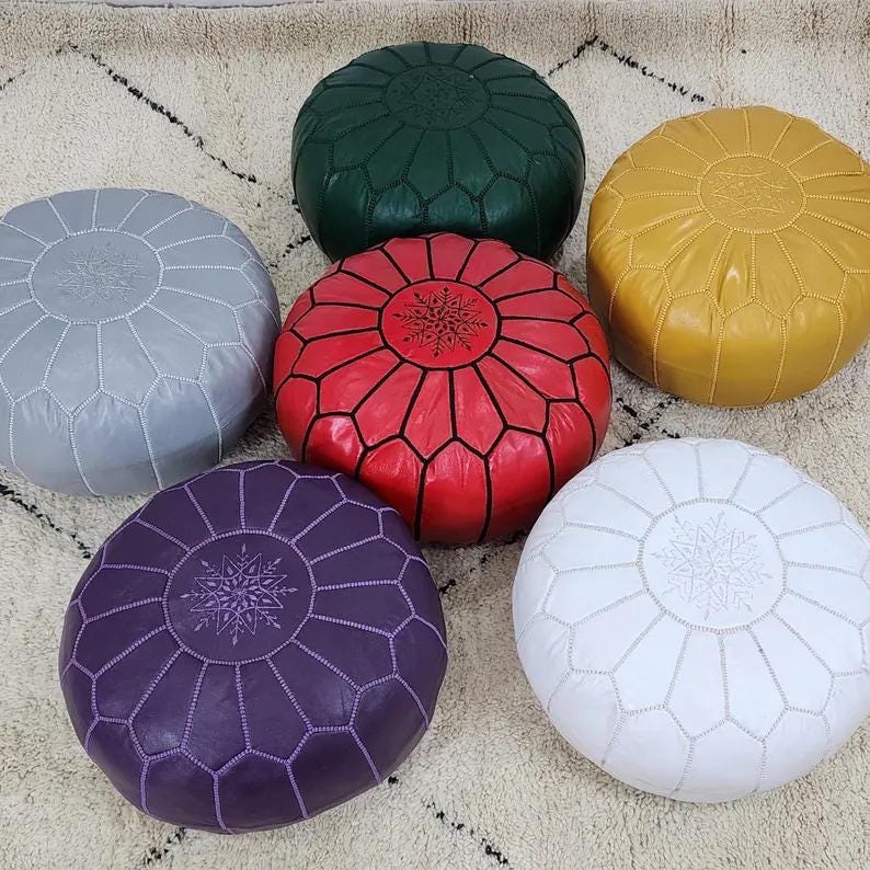 Moroccan Leather Pouf — detail of woven craftsmanship
