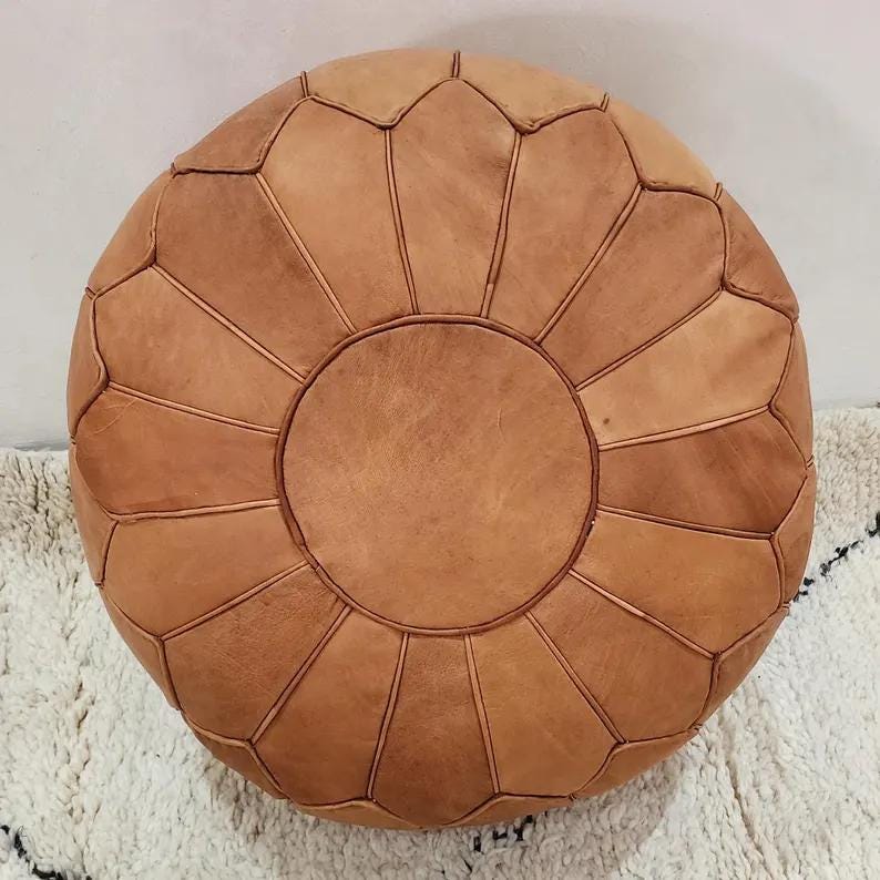 Moroccan Leather Pouf — natural color, artisan finish