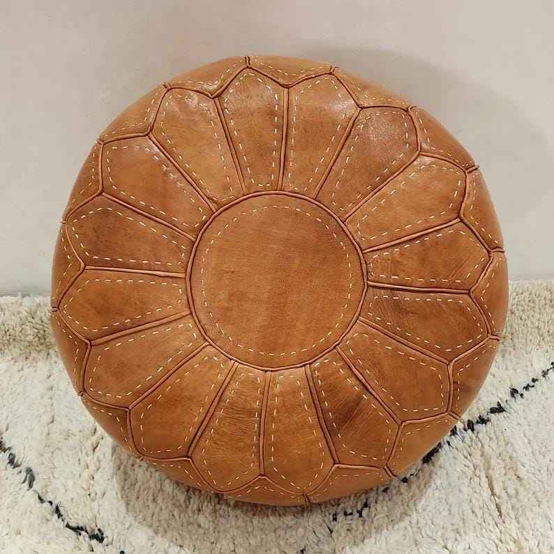 Moroccan Leather Pouf — paired with neutral home decor
