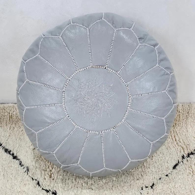 Moroccan Leather Pouf — back view of leather construction