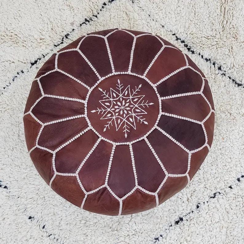 Moroccan Leather Pouf — detail of woven craftsmanship