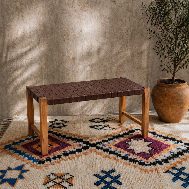 Moroccan Wooden Bench — close-up of solid wood texture
