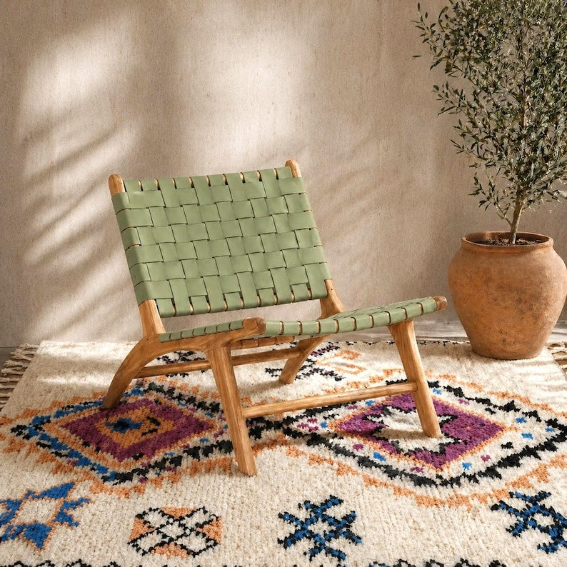 Moroccan Accent Chair — side view of artisan stitching