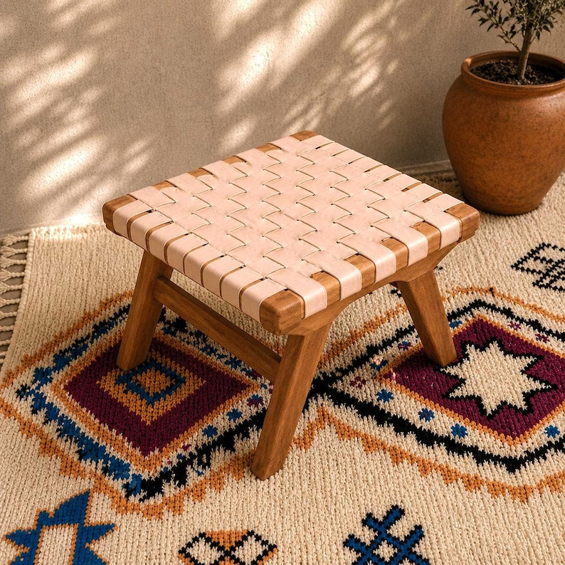 Moroccan Foot Stool — styled in a modern boho living room