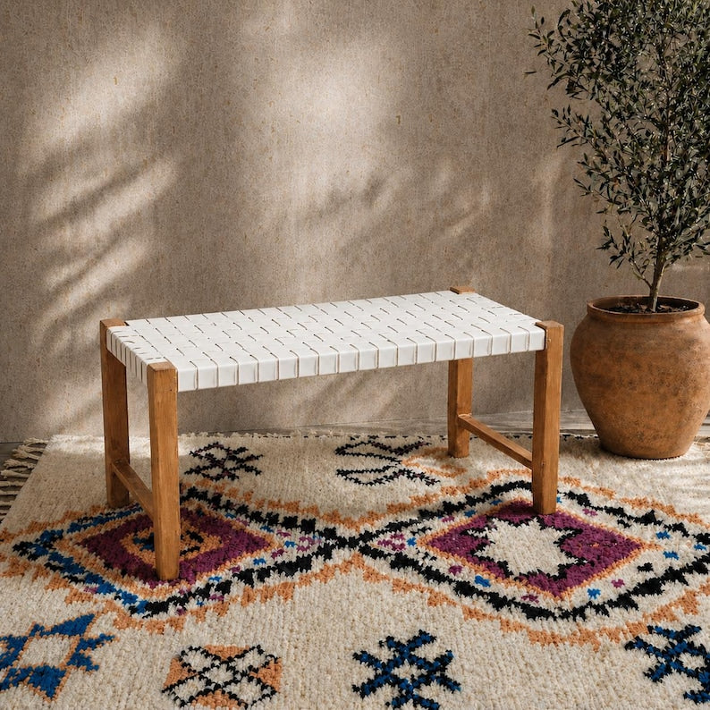Moroccan Wooden Bench — alternate angle showing scale