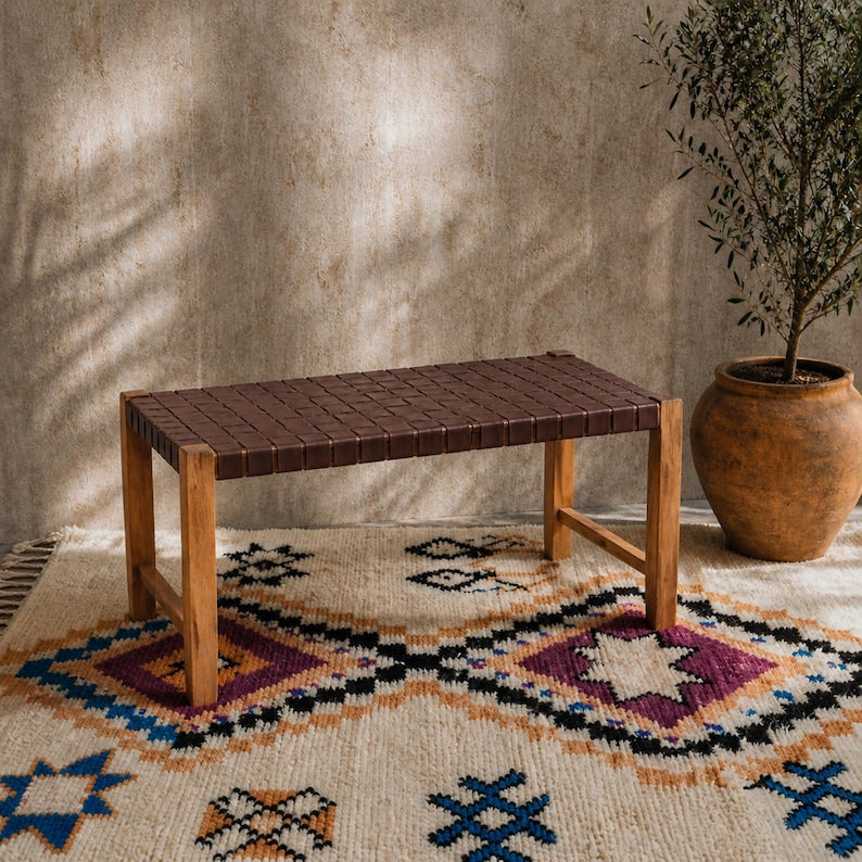 Moroccan Wooden Bench — close-up of solid wood texture