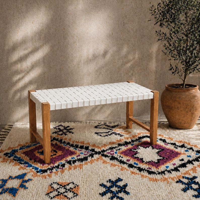 Moroccan Wooden Bench — close-up of solid wood texture