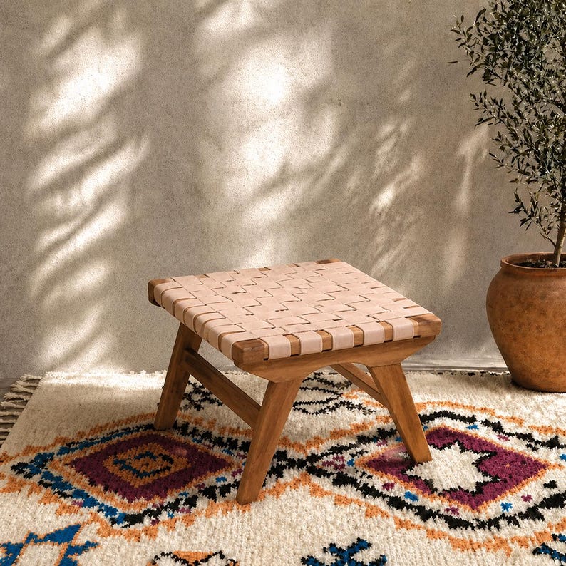 Moroccan Foot Stool — detail of woven craftsmanship