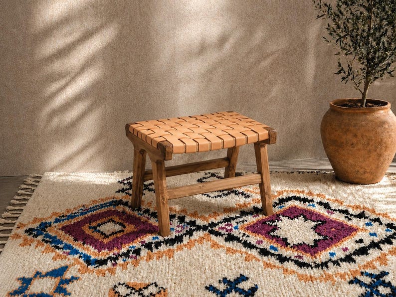 Moroccan Foot Stool — close-up of handmade texture