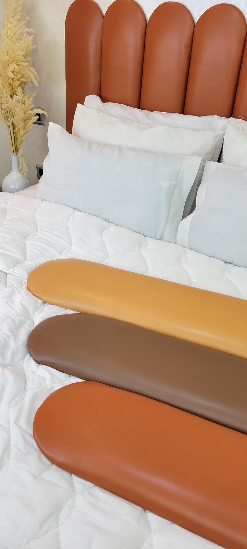 Upholstered Leather Headboard — detail of woven craftsmanship