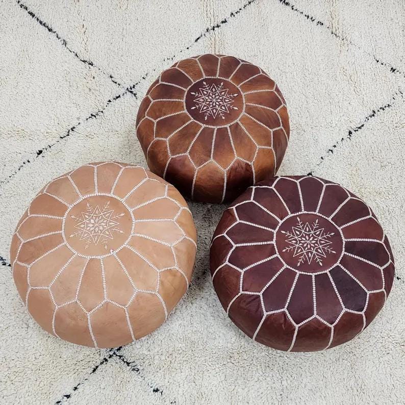 Modern Moroccan Leather Pouf — Minimalist Footrest