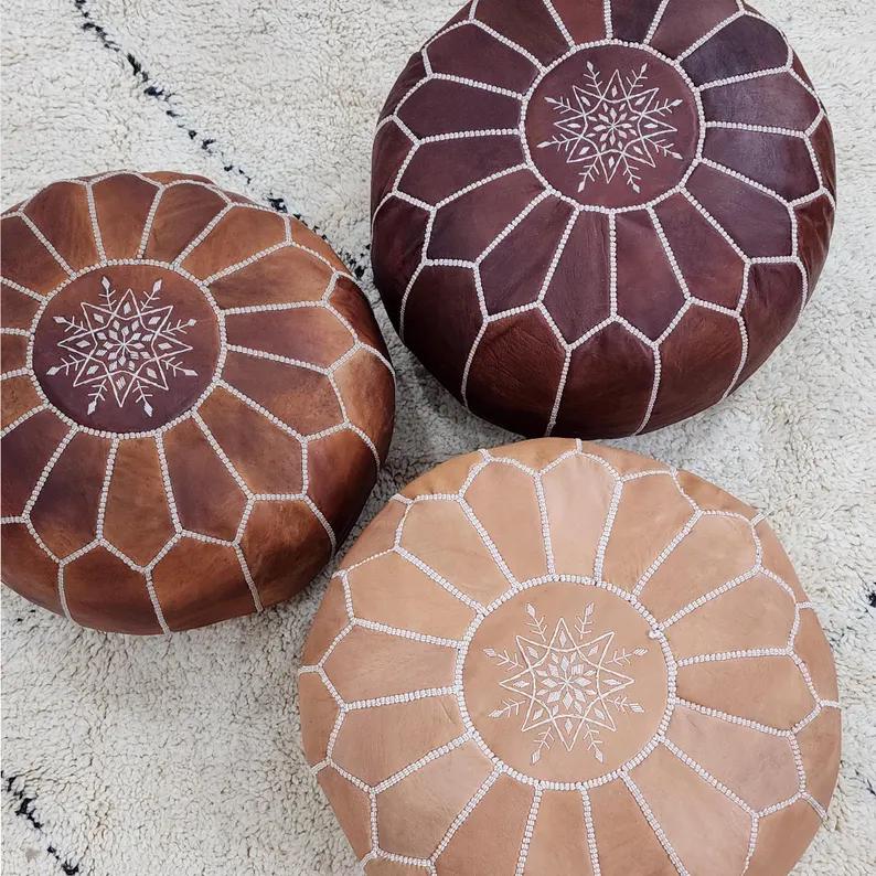 Moroccan Leather Pouf — back view of leather construction