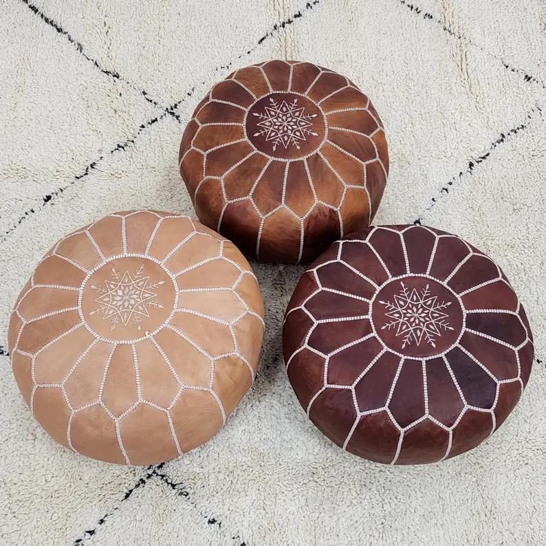 Moroccan Leather Pouf — accent piece in bohemian interior