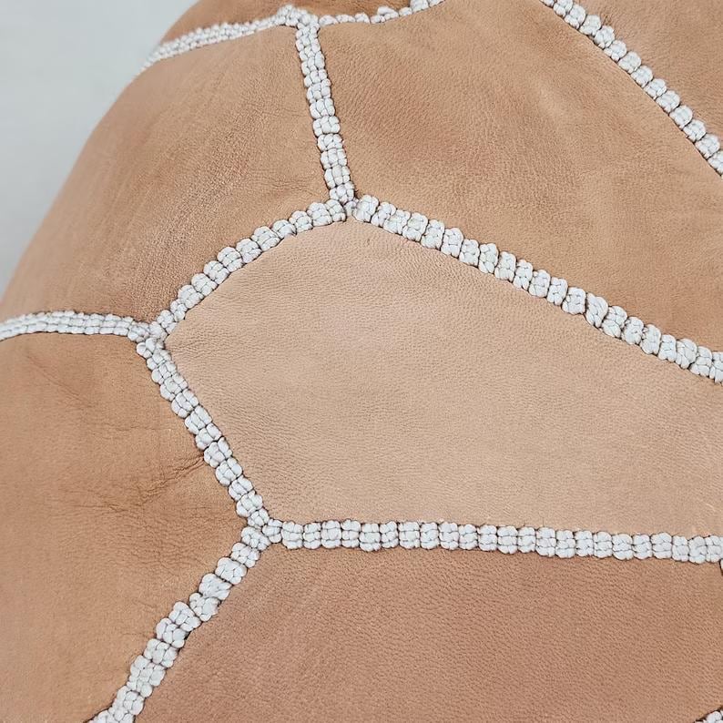 Moroccan Leather Pouf — detail of woven craftsmanship