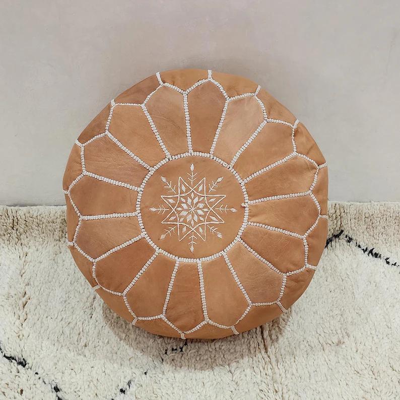 Moroccan Leather Pouf — close-up of leather texture
