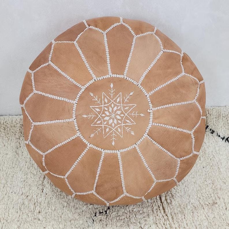 Moroccan Leather Pouf — color variation in natural light