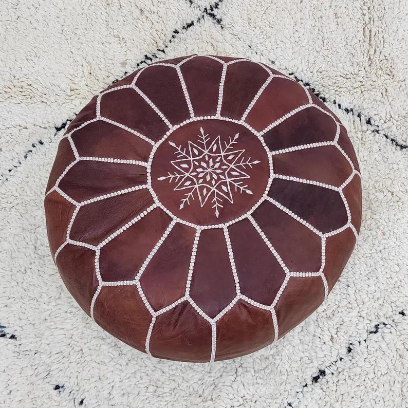 Moroccan Leather Pouf — detail of woven craftsmanship