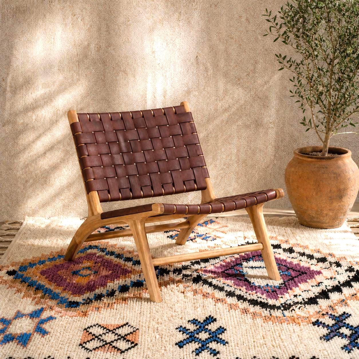 Moroccan Leather Chair — Boho Berber Accent Seat