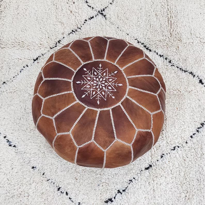 Moroccan Leather Pouf — detail of woven craftsmanship