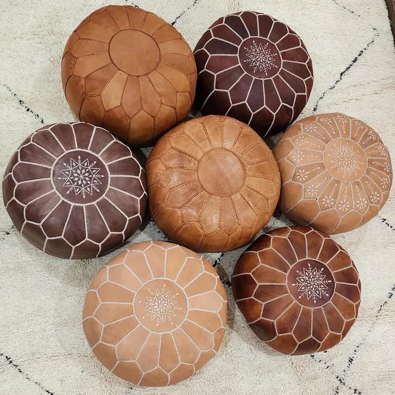 Moroccan Leather Pouf — modern rustic bedroom styling