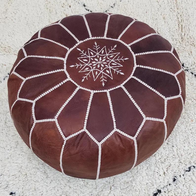 Moroccan Leather Pouf — close-up of leather texture