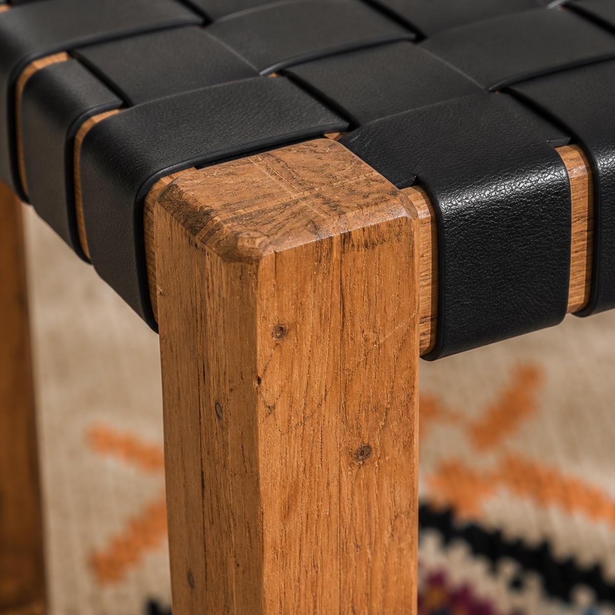 Moroccan Wooden Bench — paired with neutral home decor
