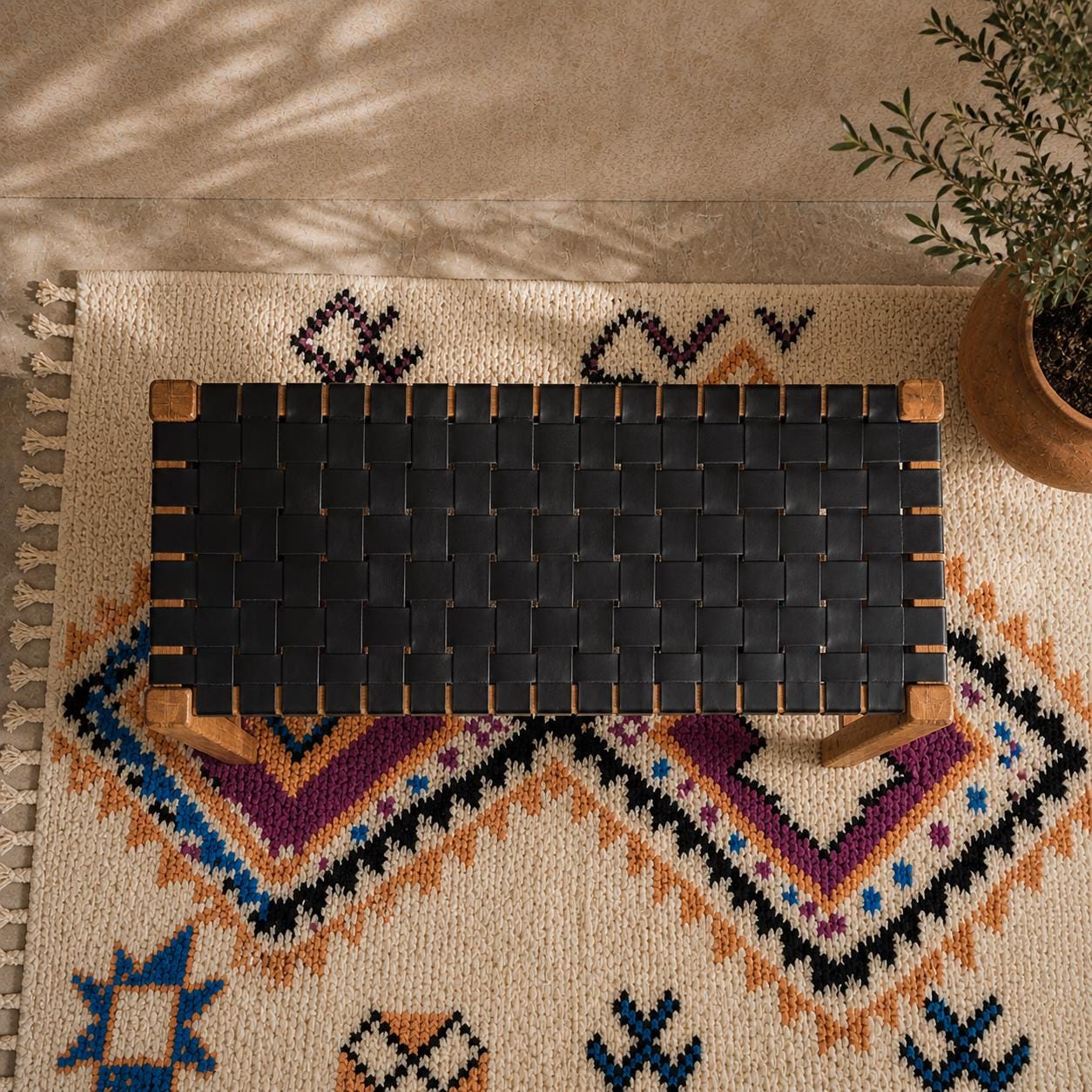 Moroccan Wooden Bench — color variation in natural light