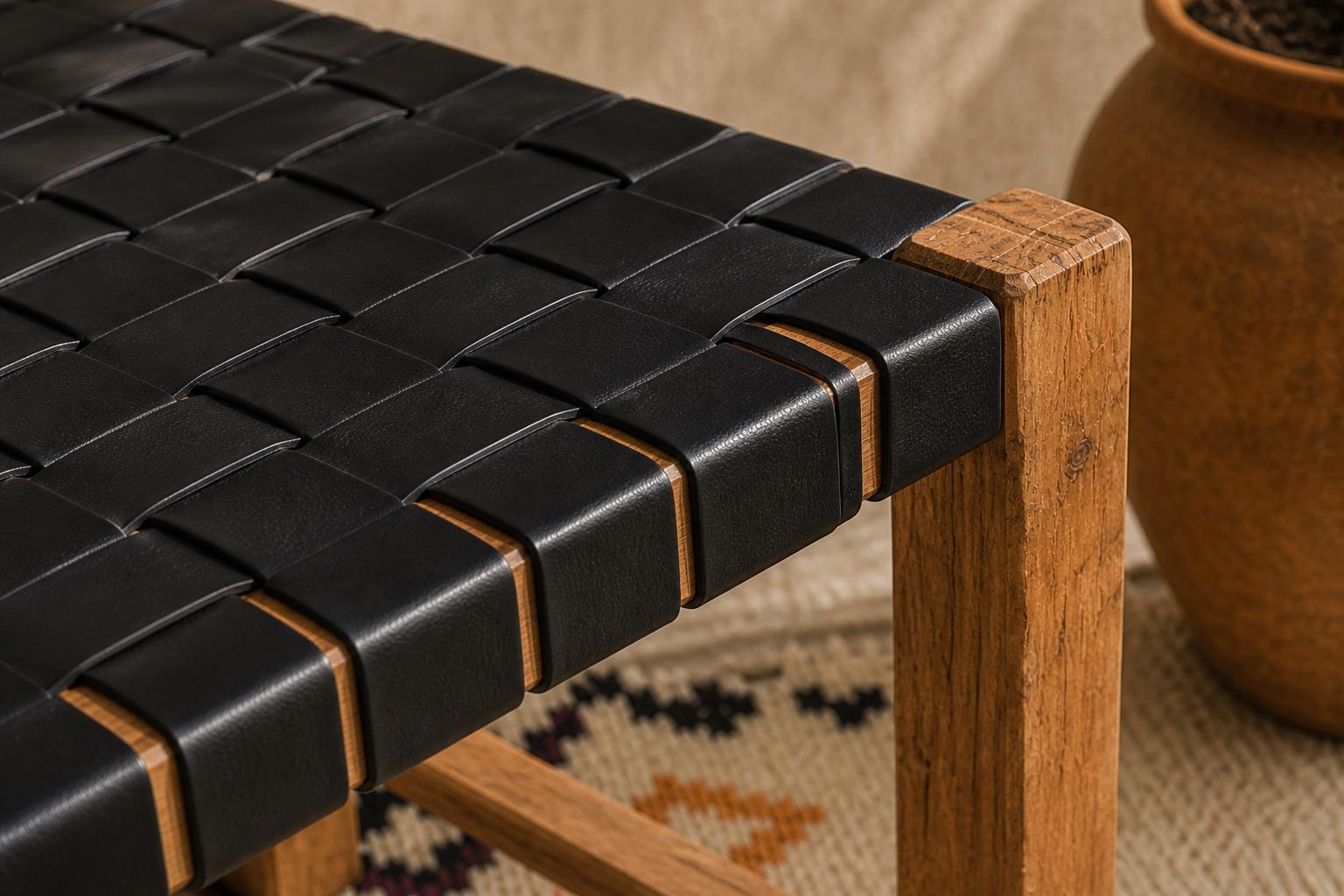 Moroccan Wooden Bench — three-quarter angle