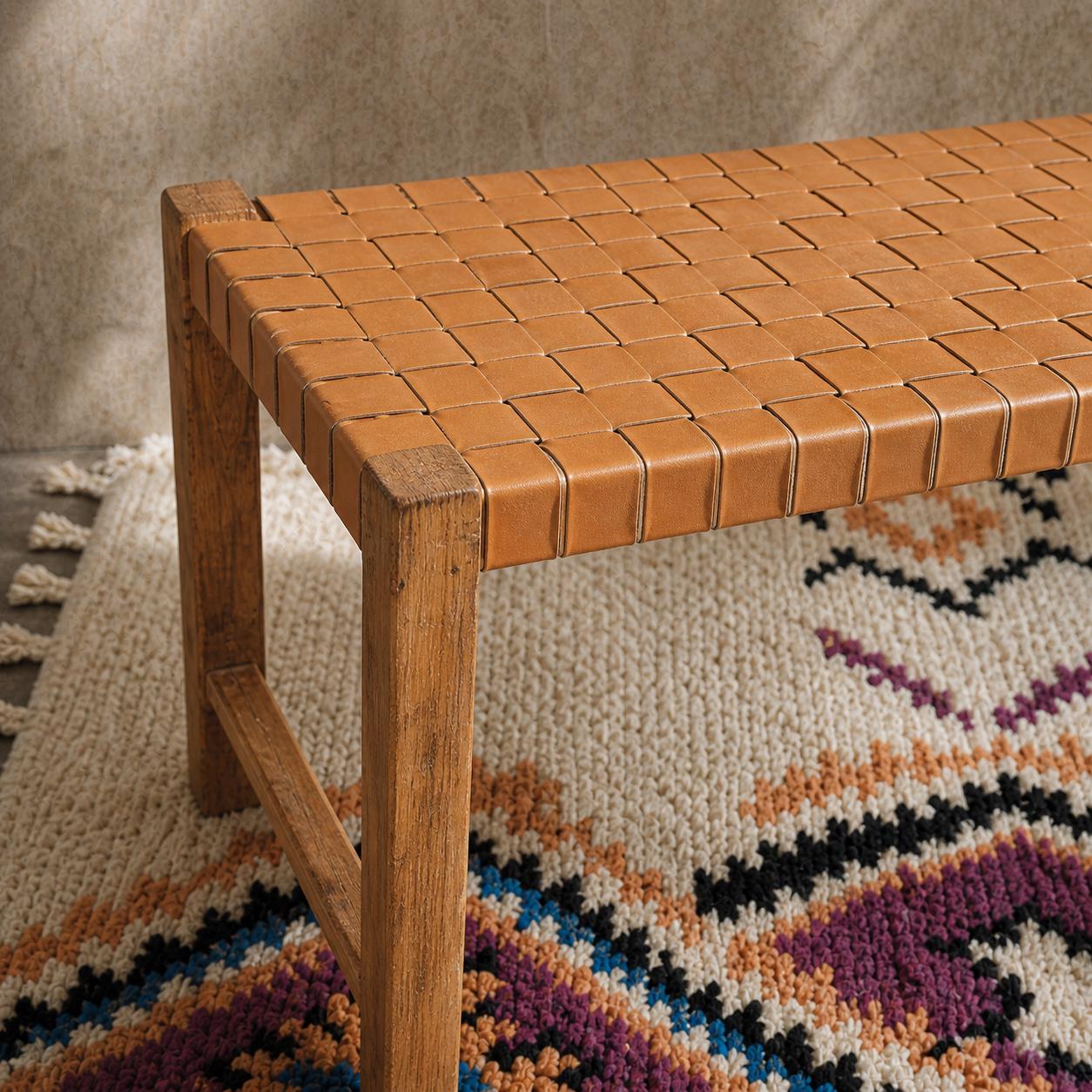 Moroccan Wooden Bench — lifestyle scene in a US home
