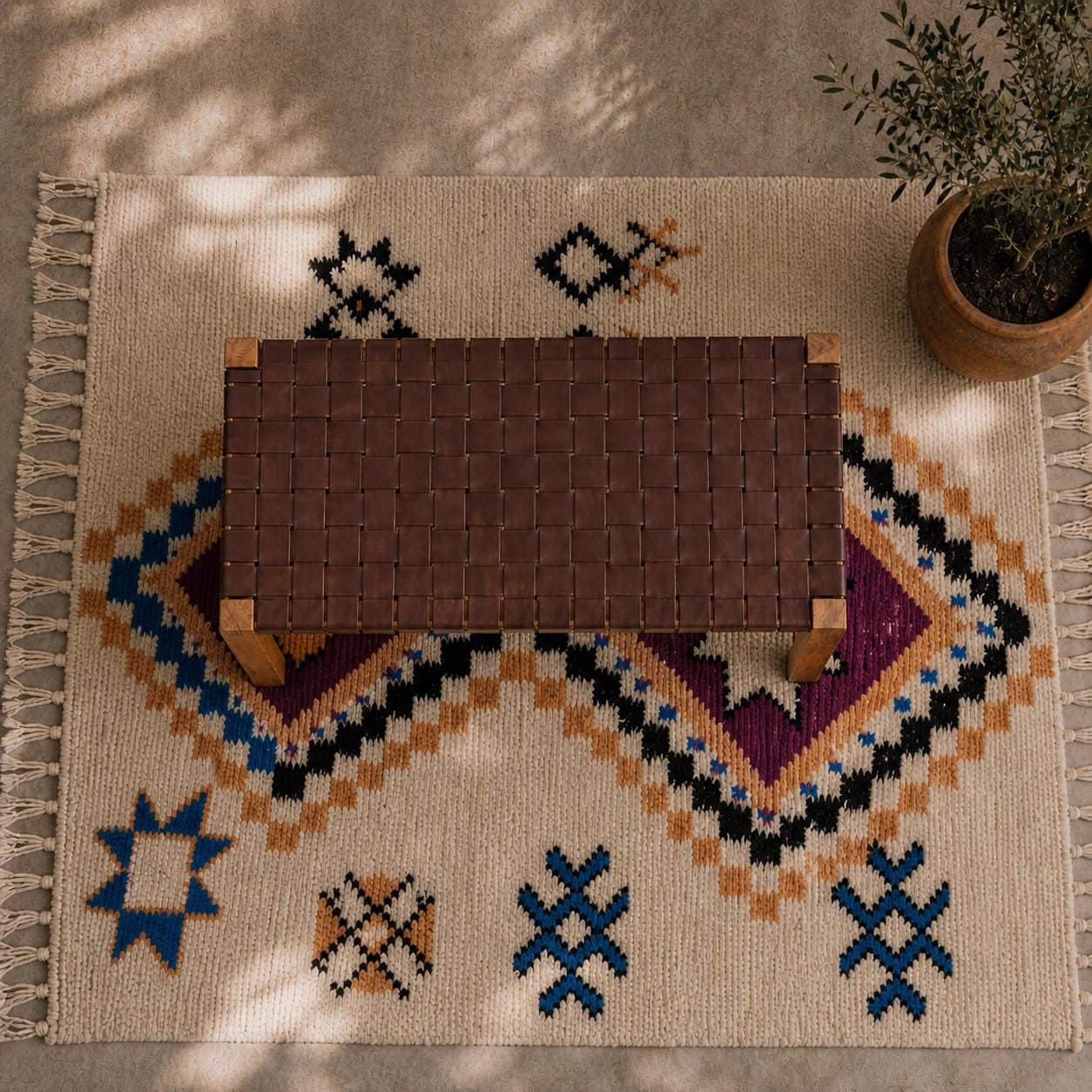 Moroccan Wooden Bench — color variation in natural light