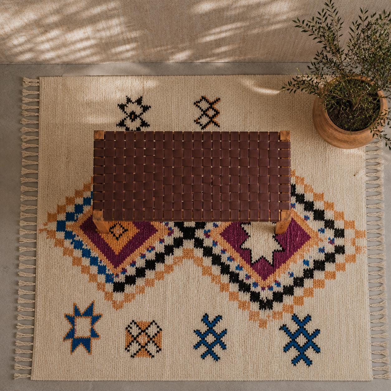 Moroccan Wooden Bench — back view of solid wood construction