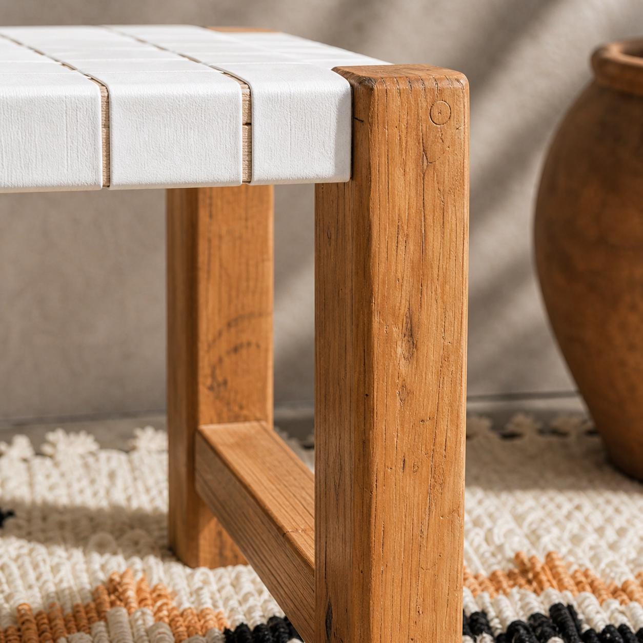 Moroccan Wooden Bench — back view of solid wood construction