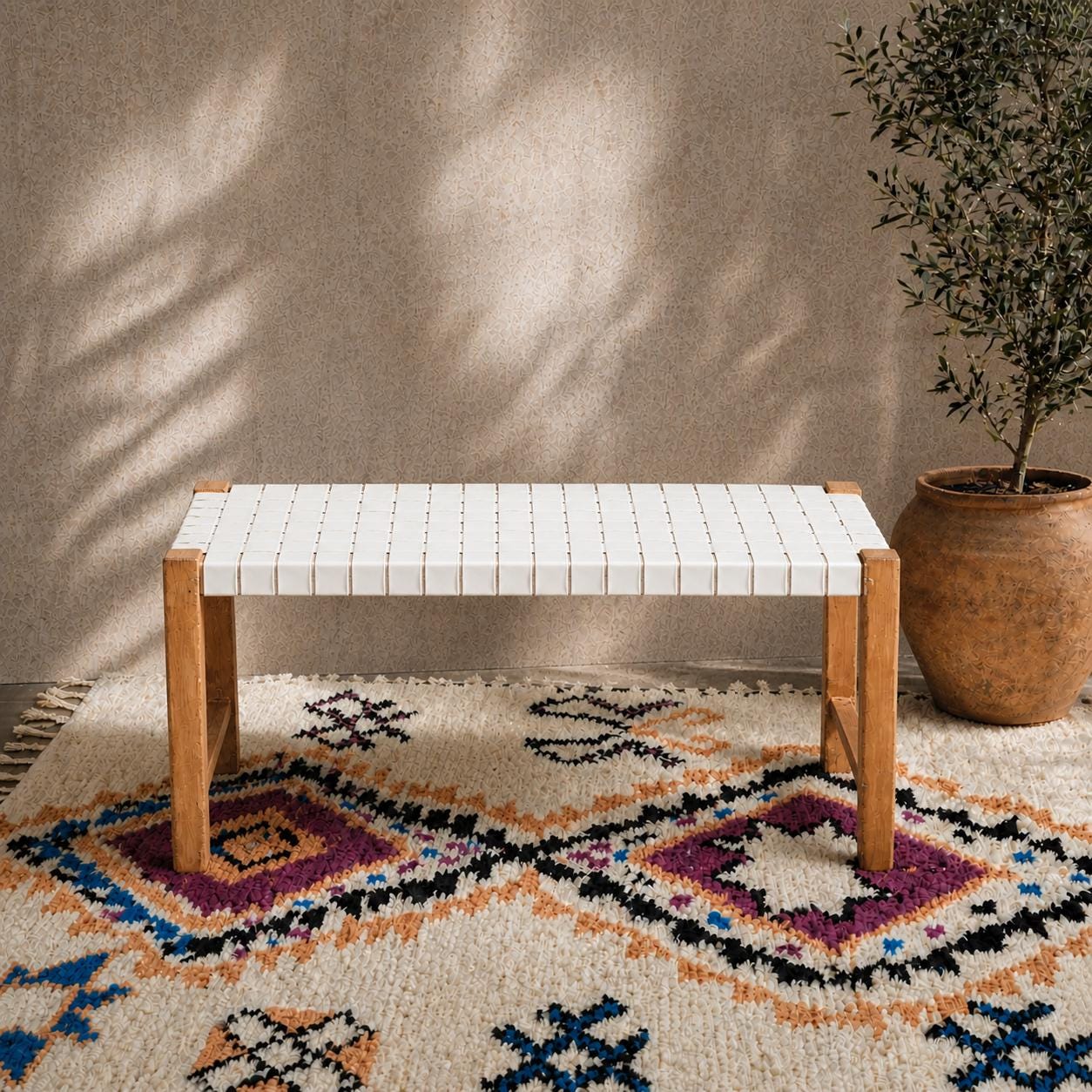 Moroccan Wooden Bench — color variation in natural light