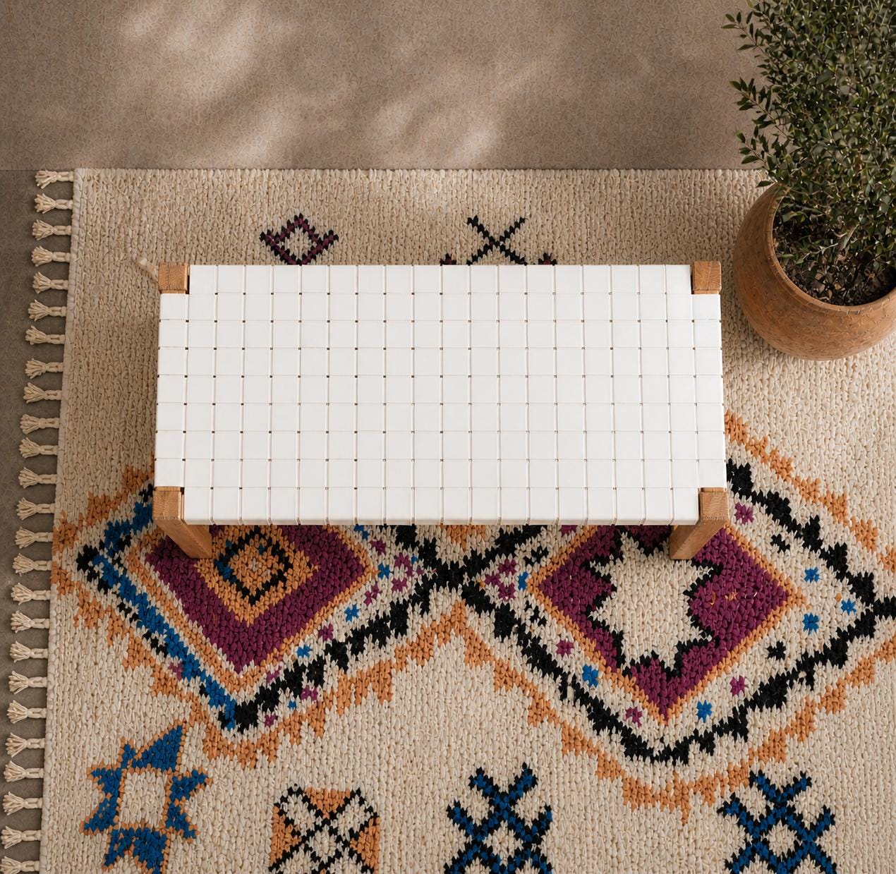 Moroccan Wooden Bench — lifestyle scene in a US home