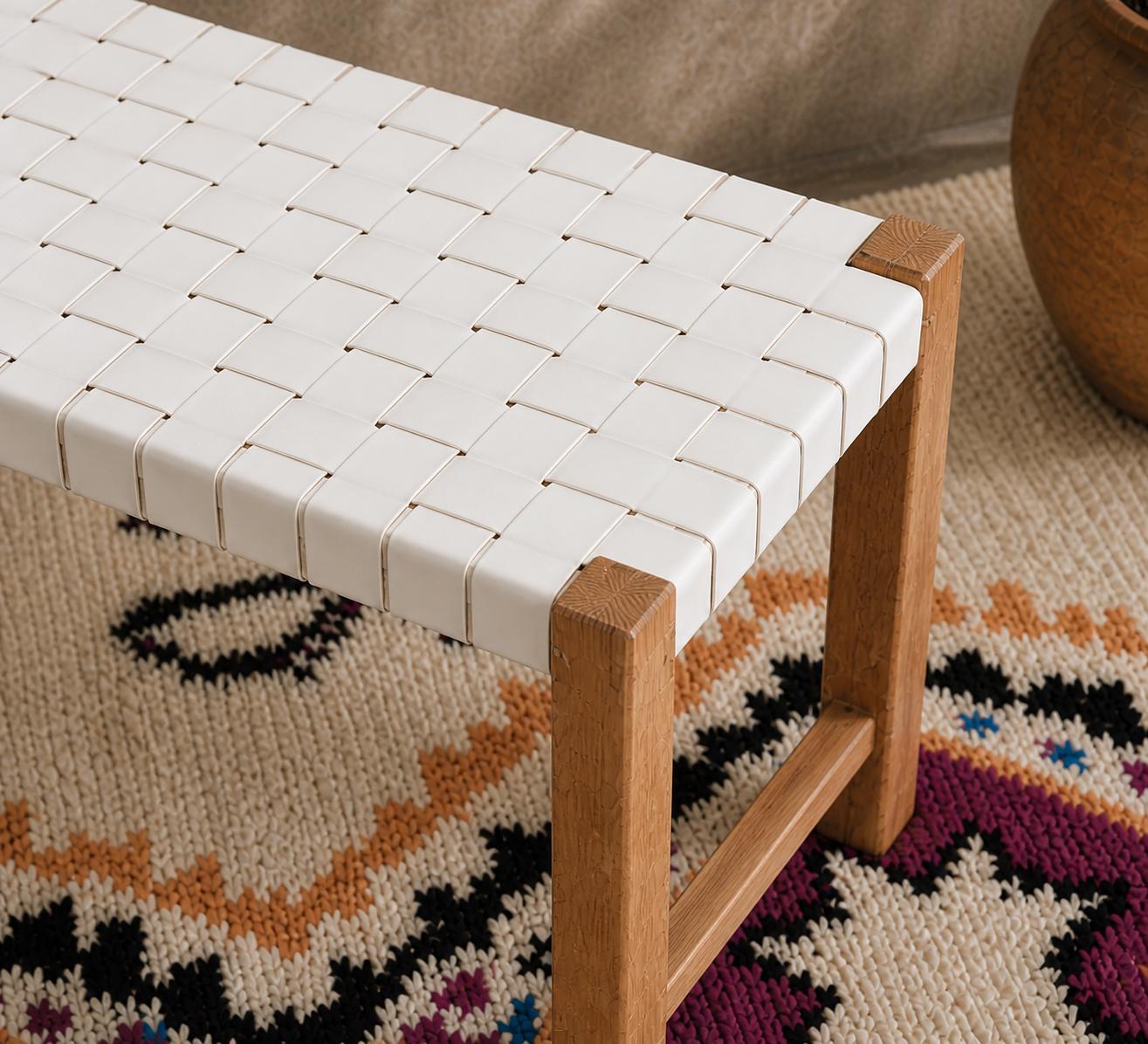 Moroccan Wooden Bench — three-quarter angle