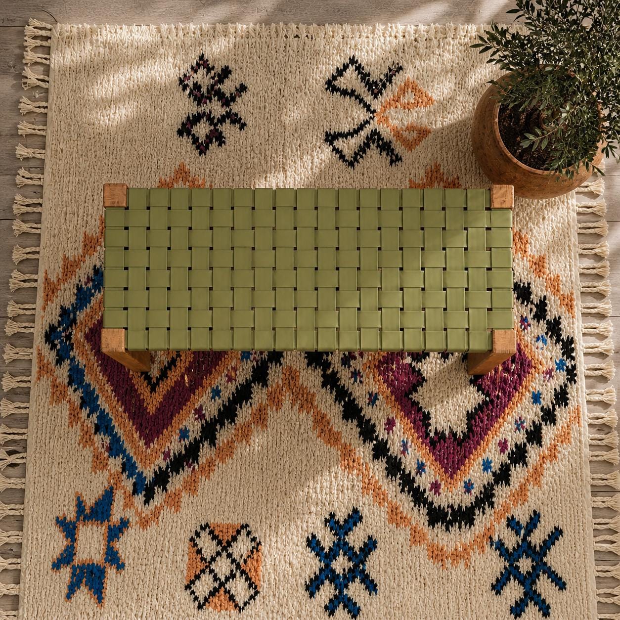 Moroccan Wooden Bench — color variation in natural light