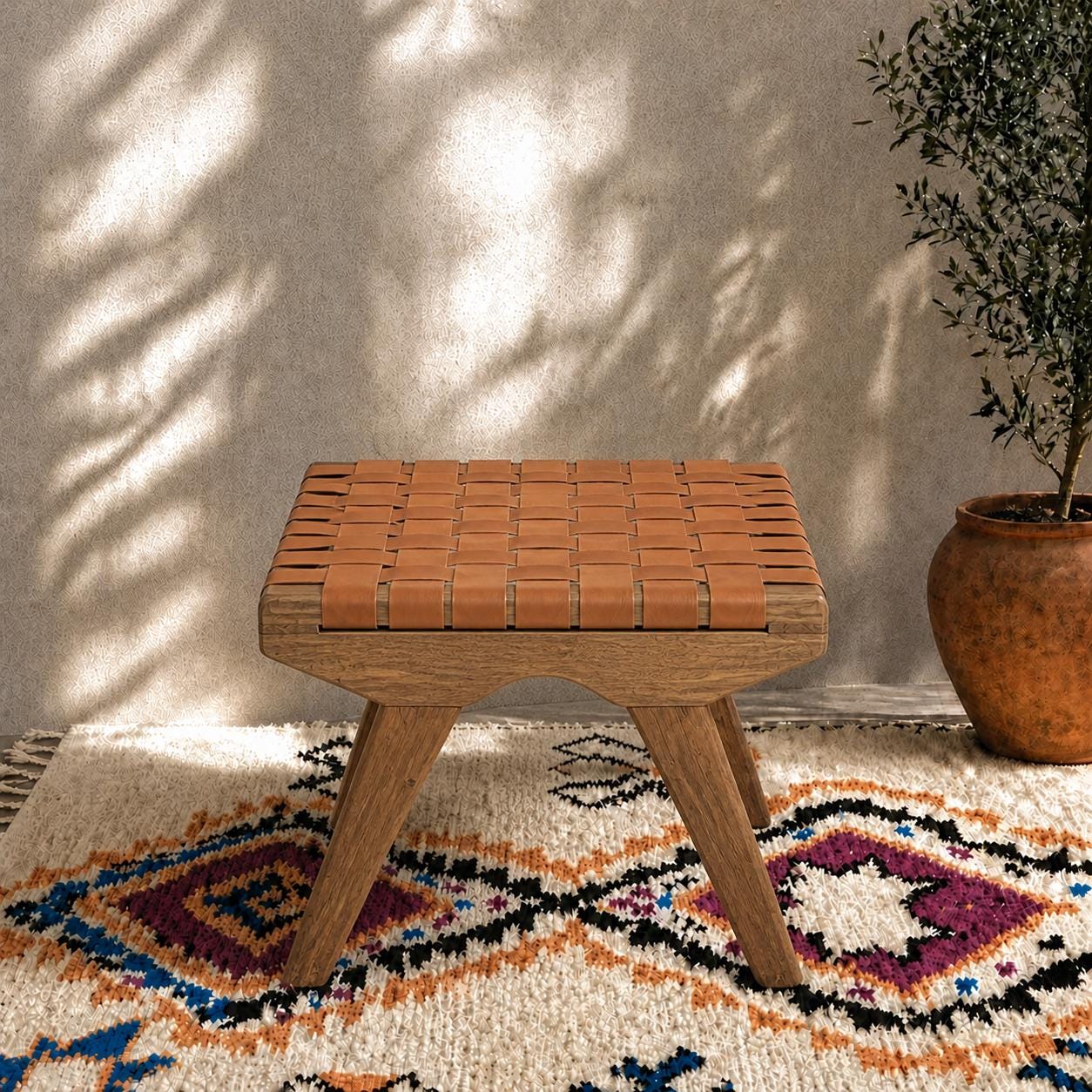Moroccan Foot Stool — top view showing weave pattern