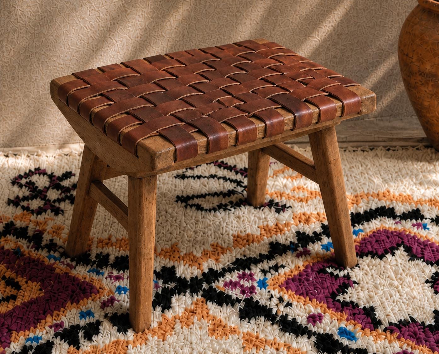Moroccan Foot Stool — top view showing weave pattern