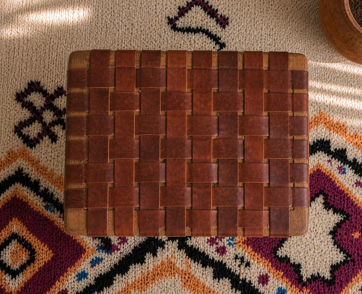 Moroccan Foot Stool — paired with neutral home decor