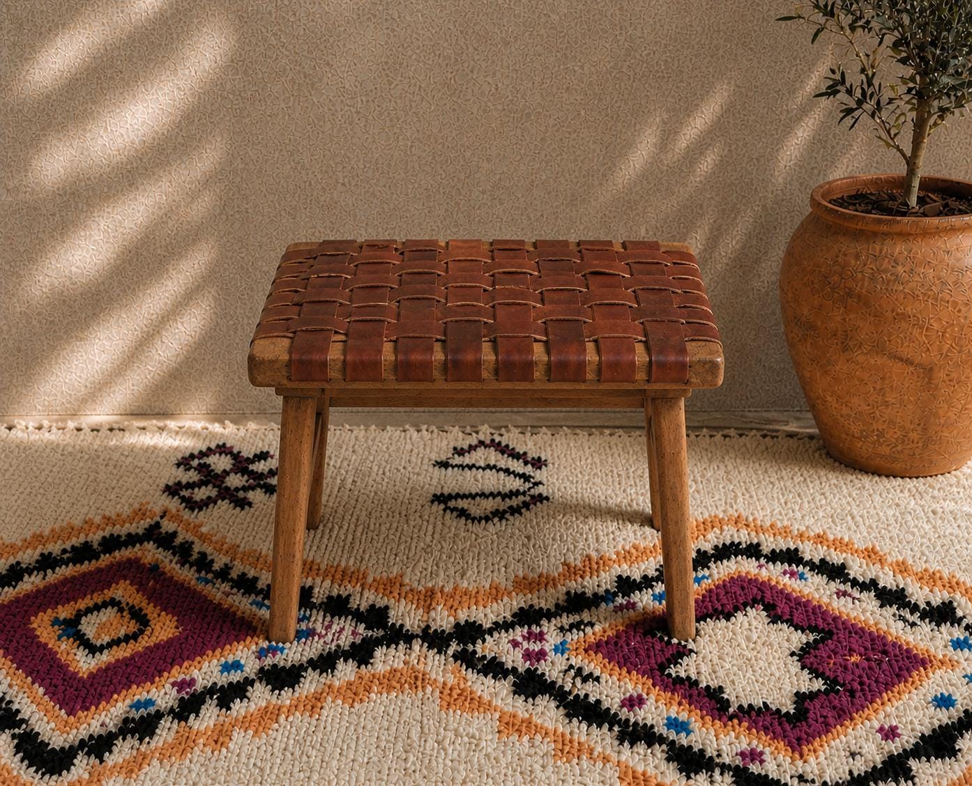 Moroccan Foot Stool — color variation in natural light